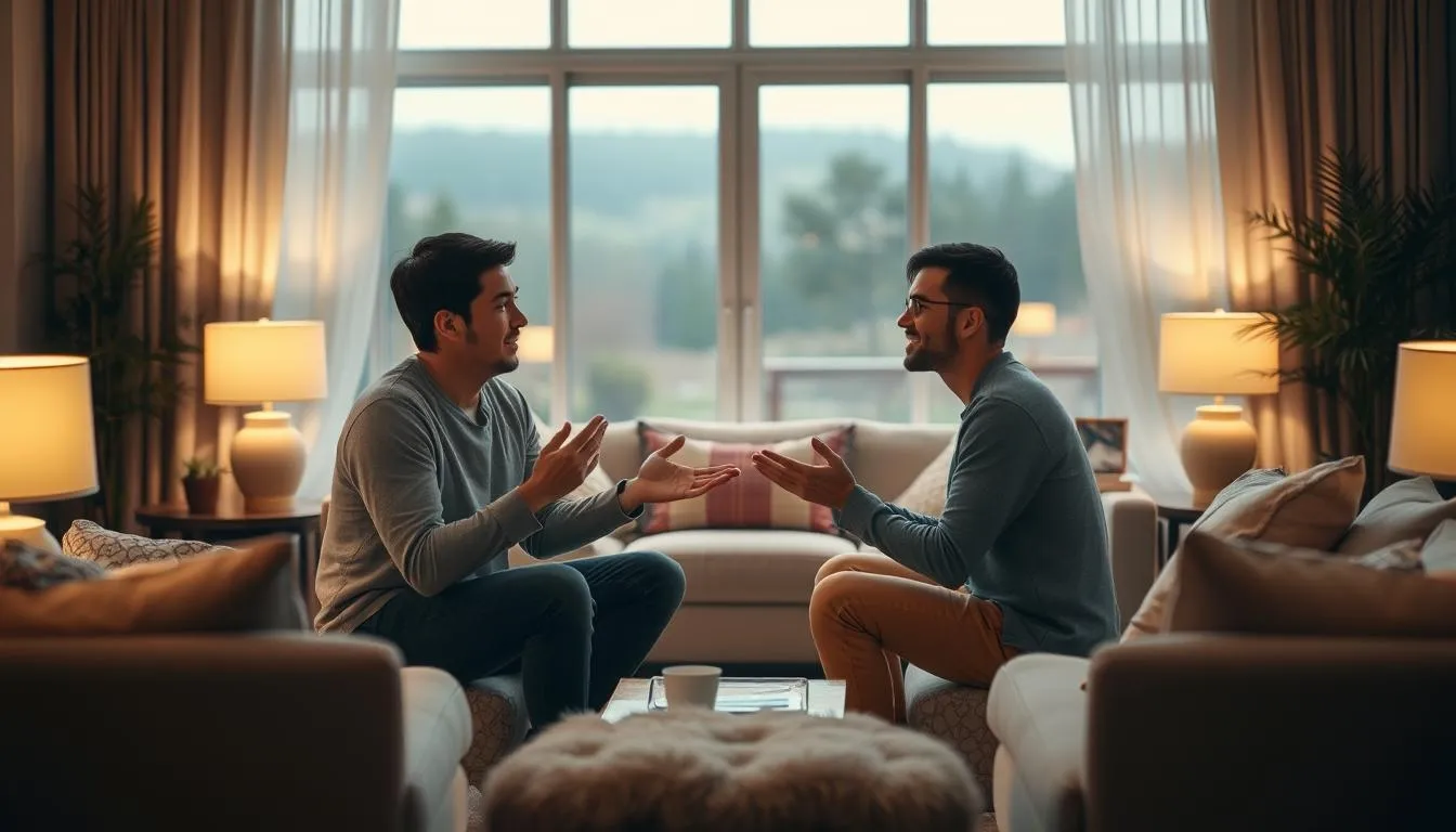 a couple sitting in a comfortable home environment discussing ways to improve on their communication
