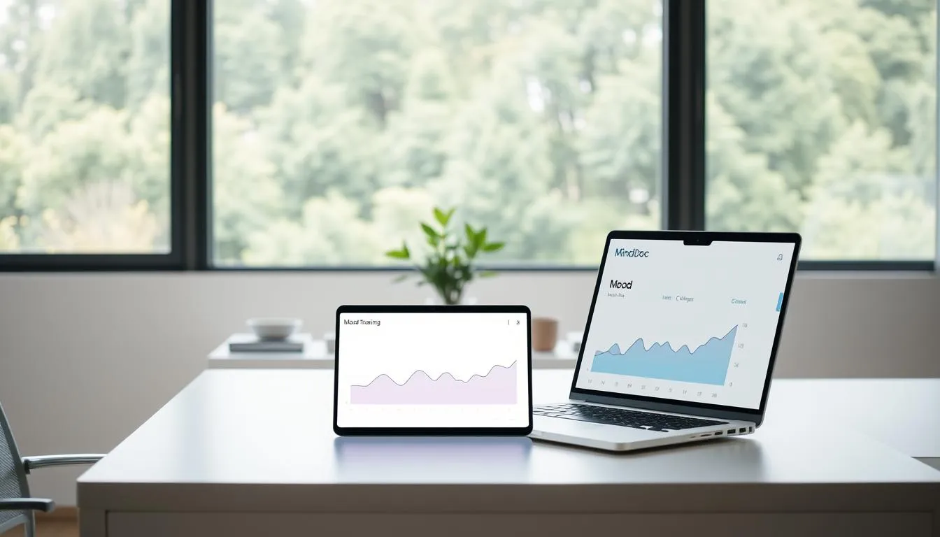 a phone showing MindDoc, a mood tracking app