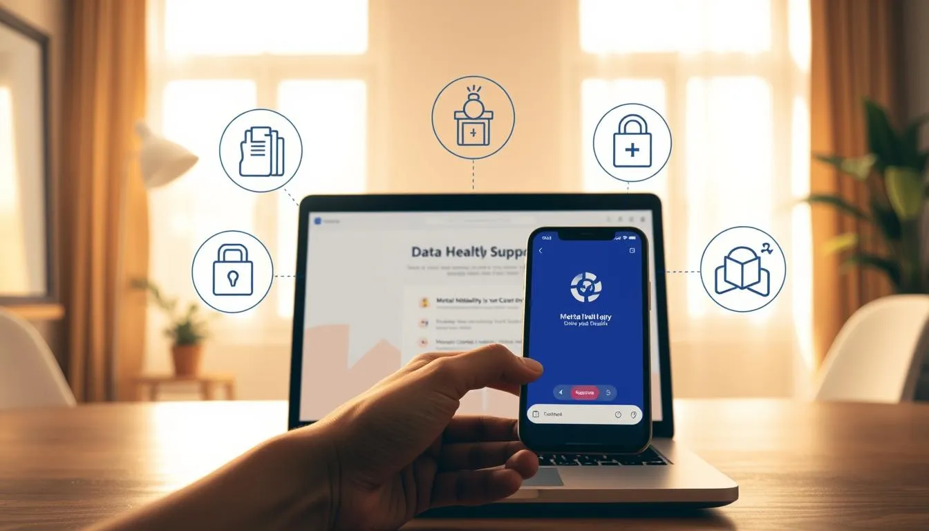 a laptop and phone displaying mental health apps privacy