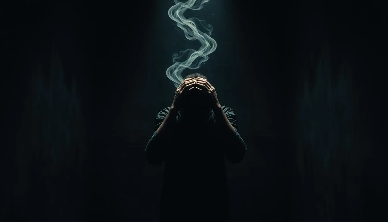 Person's triggers activating their inner critic, with smoke emerging from their head