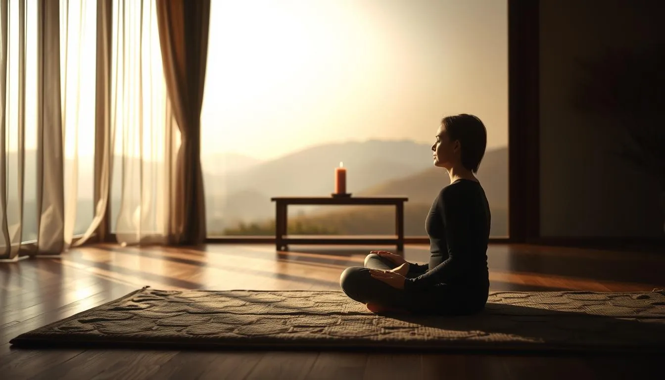 Person meditating in a peaceful space, representing beginner-friendly mindfulness practices for self-care & personal growth